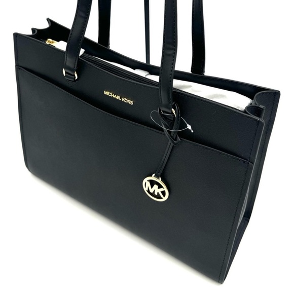 Michael Kors Large MF Pocket Shoulder Tote Bag & Double Zip Wallet Black/Gold - Picture 7 of 16